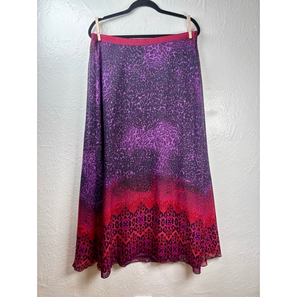Practical Magic Long Skirt L Red Hat Society Leopard Ombre Boho Festival‎ Hippie